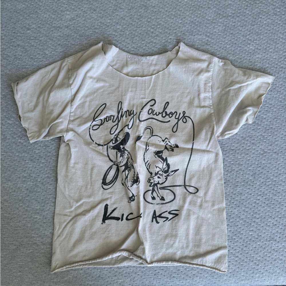 Surfing Cowboys Kick A*ss T-Shirt in Light Grey Cream